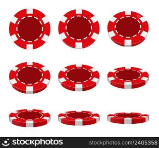 Casino chips. Colored token coins for gaming poker gambling and blackjack decent vector casino realistic items. Chips to bet poker game illustration. Casino chips. Colored token coins for gaming poker gambling and blackjack decent vector casino realistic items