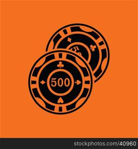 Casino chips icon. Orange background with black. Vector illustration.