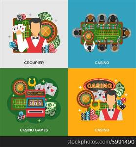 Casino Concept Icons Set . Casino concept icons set with croupier and casino games symbols flat isolated vector illustration