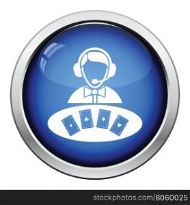 Casino dealer icon. Glossy button design. Vector illustration.