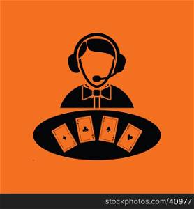 Casino dealer icon. Orange background with black. Vector illustration.