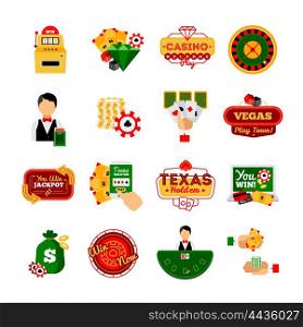 Casino Decorative Icon Set. Casino decorative isolated icon set with different elements of playing process vector illustration