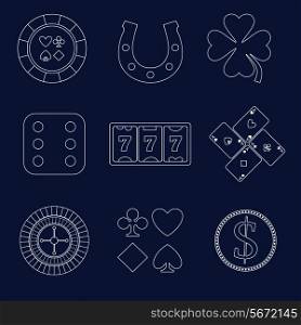 Casino flat design elements with shamrock horseshoe chip icons set isolated vector illustration