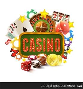 Casino frame with realistic gambling and game of fortune icons set vector illustration. Casino Frame Illustration