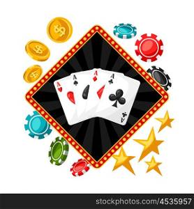 Casino gambling background or flyer with game objects. Casino gambling background or flyer with game objects.