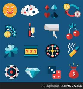 Casino game of fortune gambling and roulette icons set isolated vector illustration