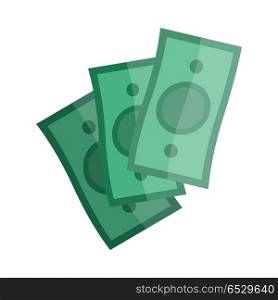 Casino Green Money Isolated on White. Paper Notes.. Casino green money isolated on white. Flying paper notes. Virtual banknotes. Vector icons, hand-drawn. Pay concept print. Gambling luck, fortune and bet, risk and leisure, jackpot chances. Flat style