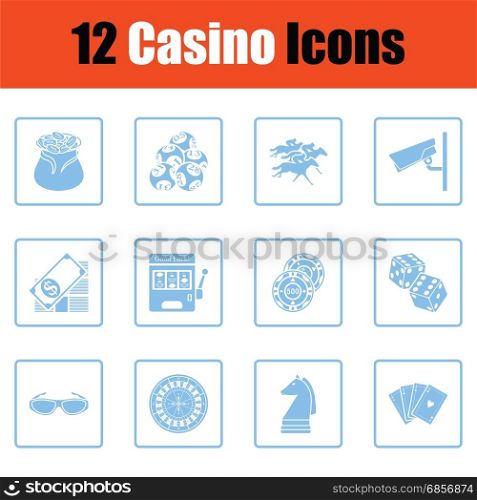 Casino icon set. Casino icon set. Blue frame design. Vector illustration.