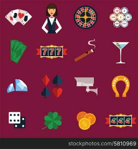 Casino Icons Set. Casino and gambling icons set with slot machine and roulette flat isolated vector illustration