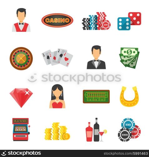 Casino Icons Set. Casino icons set with cards money and luck symbols flat isolated vector illustration