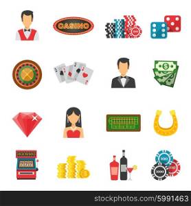 Casino Icons Set. Casino icons set with cards money and luck symbols flat isolated vector illustration