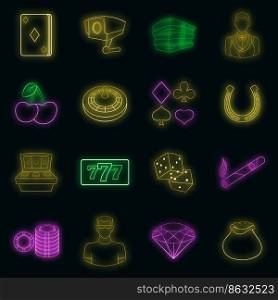 Casino icons set in neon style. Gambling set collection vector illustration. Casino icons set vector neon