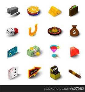 Casino icons set. Isometric illustration of 16 casino vector icons for web. Casino icons set, isometric style