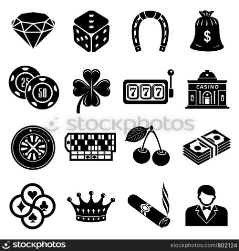 Casino icons set. Simple illustration of 16 casino vector icons for web. Casino icons set, simple style