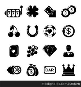 Casino icons set. Simple illustration of 16 casino vector icons for web. Casino icons set, simple style