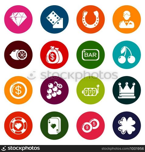 Casino icons set vector colorful circles isolated on white background . Casino icons set colorful circles vector