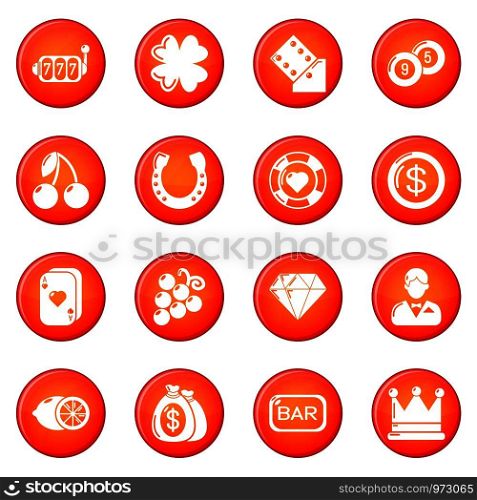Casino icons set vector red circle isolated on white background . Casino icons set red vector