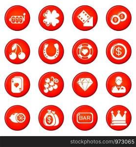 Casino icons set vector red circle isolated on white background . Casino icons set red vector