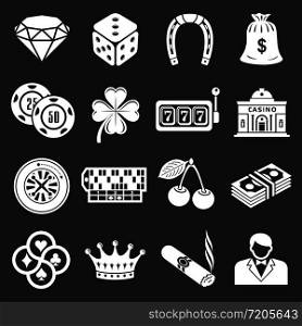 Casino icons set vector white isolated on grey background . Casino icons set grey vector