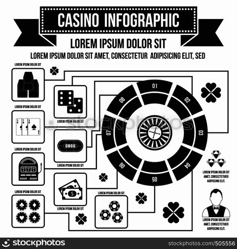 Casino infographic in flat simple for any design. Casino infographic, simple style