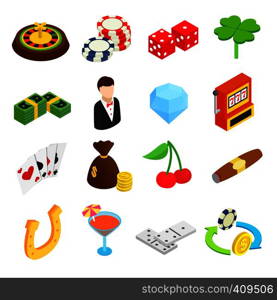 Casino isometric 3d icons set isolated on white background. Casino isometric 3d icons