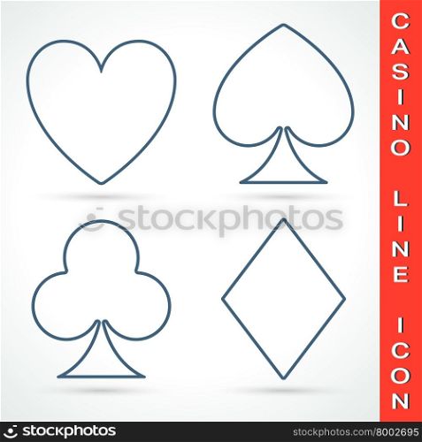 Casino line icon. Casino line icon set. Poker club casino symbol. Playing cards elements. Casino games icon. Casino logo isolated. Vector illustration.