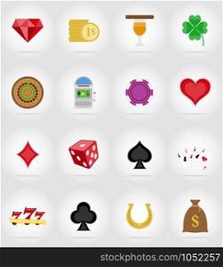 casino objects and equipment flat icons vector illustration isolated on background