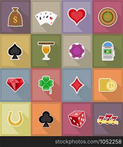 casino objects and equipment flat icons vector illustration isolated on background