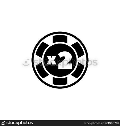 Casino Poker Chip, X2 Chance. Flat Vector Icon illustration. Simple black symbol on white background. Casino Poker Chip, X2 Chance sign design template for web and mobile UI element. Casino Poker Chip, X2 Chance Flat Vector Icon