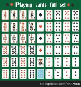Casino poker hazard playing cards full set isolated vector illustration