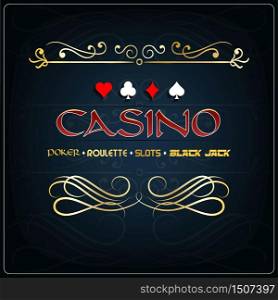 Casino poster on a blue background with gaming elements.Vector
