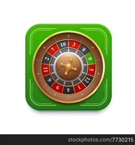 Casino roulette game wheel icon. 3d vector fortune spin with red or black numbers and green field. Gambling game isolated ui element for mobile application or web design, money jackpot prize. Casino roulette game wheel 3d vector icon, spin
