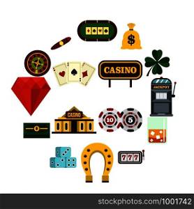 Casino set icons in flat style isolated on white background. Casino set flat icons