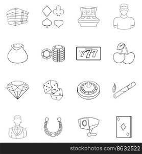 Casino set icons in outline style isolated on white background. Casino icon set outline