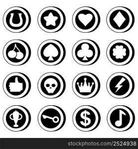 Casino Slot Machine Set Icons, shape. Gambling symbols, objects. Vector illustration isolated. Casino Slot Machine Set Icons, shape. Gambling symbols, objects. Vector illustration
