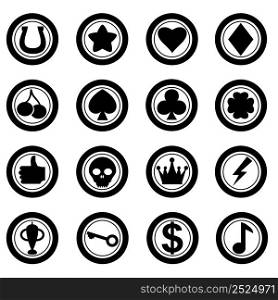 Casino Slot Machine Set Icons, shape. Gambling symbols, objects. Vector illustration isolated. Casino Slot Machine Set Icons, shape. Gambling symbols, objects. Vector illustration