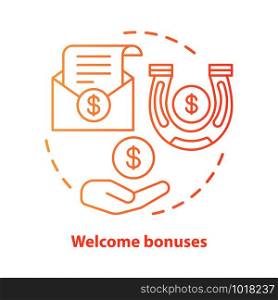 Casino welcome bonuses concept icon. Reward program idea thin line illustration. Good luck & fortune. Financial success. Profit, income. Vector isolated outline drawing
