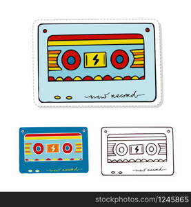 Cassette clip art. Vector illustration in color and outline. Cassette clip art. Vector illustration in color and outline.