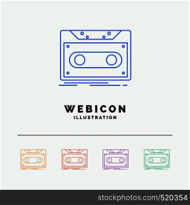 Cassette, demo, record, tape, record 5 Color Line Web Icon Template isolated on white. Vector illustration. Vector EPS10 Abstract Template background