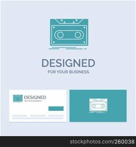 Cassette, demo, record, tape, record Business Logo Glyph Icon Symbol for your business. Turquoise Business Cards with Brand logo template.