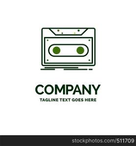 Cassette, demo, record, tape, record Flat Business Logo template. Creative Green Brand Name Design.