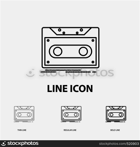 Cassette, demo, record, tape, record Icon in Thin, Regular and Bold Line Style. Vector illustration. Vector EPS10 Abstract Template background