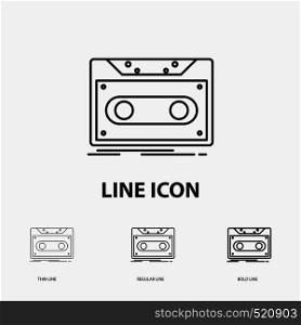 Cassette, demo, record, tape, record Icon in Thin, Regular and Bold Line Style. Vector illustration. Vector EPS10 Abstract Template background