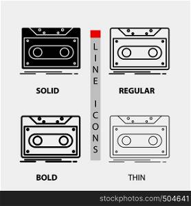 Cassette, demo, record, tape, record Icon in Thin, Regular, Bold Line and Glyph Style. Vector illustration. Vector EPS10 Abstract Template background
