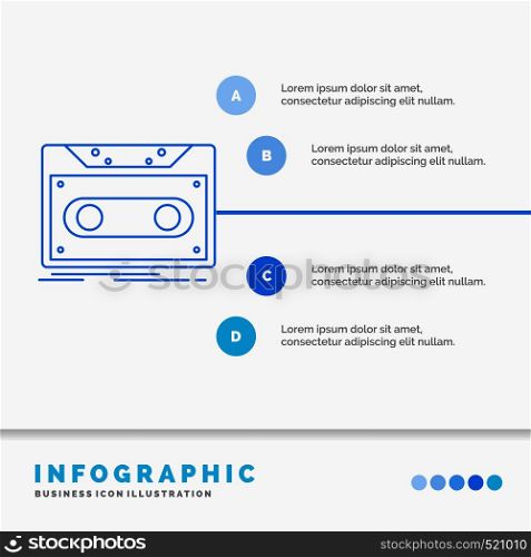 Cassette, demo, record, tape, record Infographics Template for Website and Presentation. Line Blue icon infographic style vector illustration. Vector EPS10 Abstract Template background