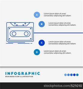 Cassette, demo, record, tape, record Infographics Template for Website and Presentation. Line Blue icon infographic style vector illustration. Vector EPS10 Abstract Template background