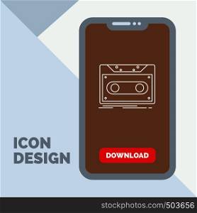 Cassette, demo, record, tape, record Line Icon in Mobile for Download Page. Vector EPS10 Abstract Template background