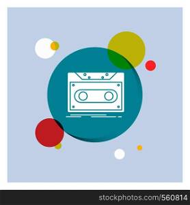 Cassette, demo, record, tape, record White Glyph Icon colorful Circle Background. Vector EPS10 Abstract Template background