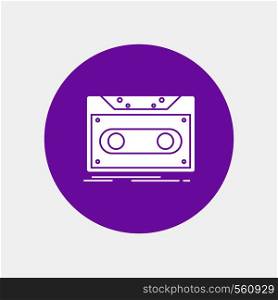Cassette, demo, record, tape, record White Glyph Icon in Circle. Vector Button illustration. Vector EPS10 Abstract Template background