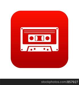 Cassette tape icon digital red for any design isolated on white vector illustration. Cassette tape icon digital red